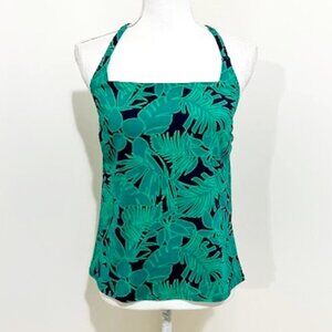 Lands' End Green & Blue Palm Frond Print Tropical Tankini Swimsuit Top S 6-8